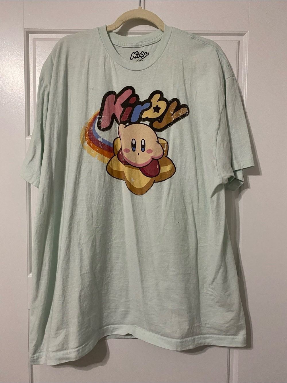 Nintendo Kirby Graphic Tee in Light Mint with Rainbow Print